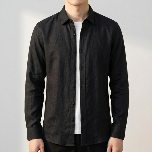 Alderley Grandad Collar Shirt - Black