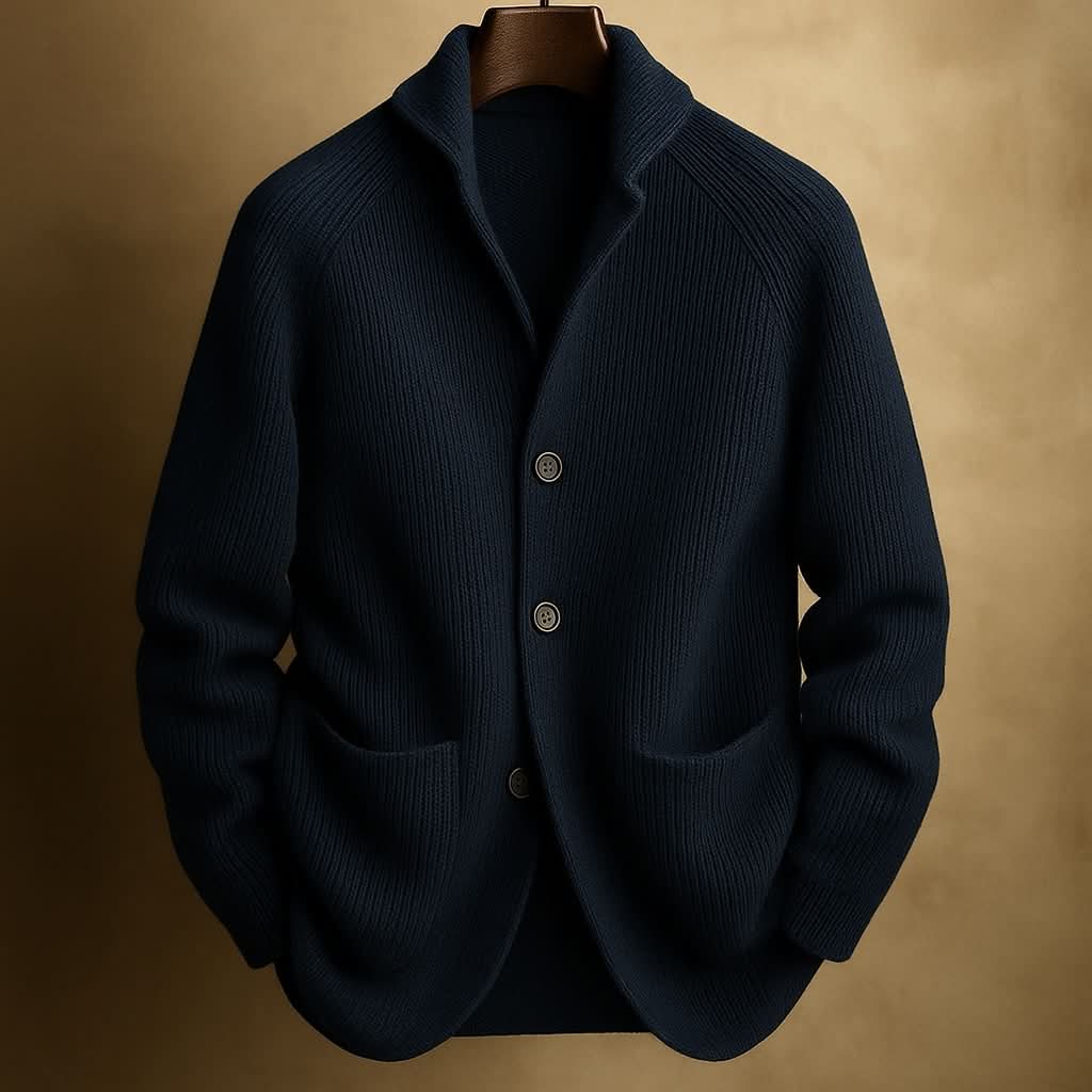 Aldric Ribbed Cardigan - Navy Blue