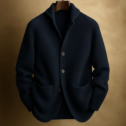 Aldric Ribbed Cardigan - Navy Blue