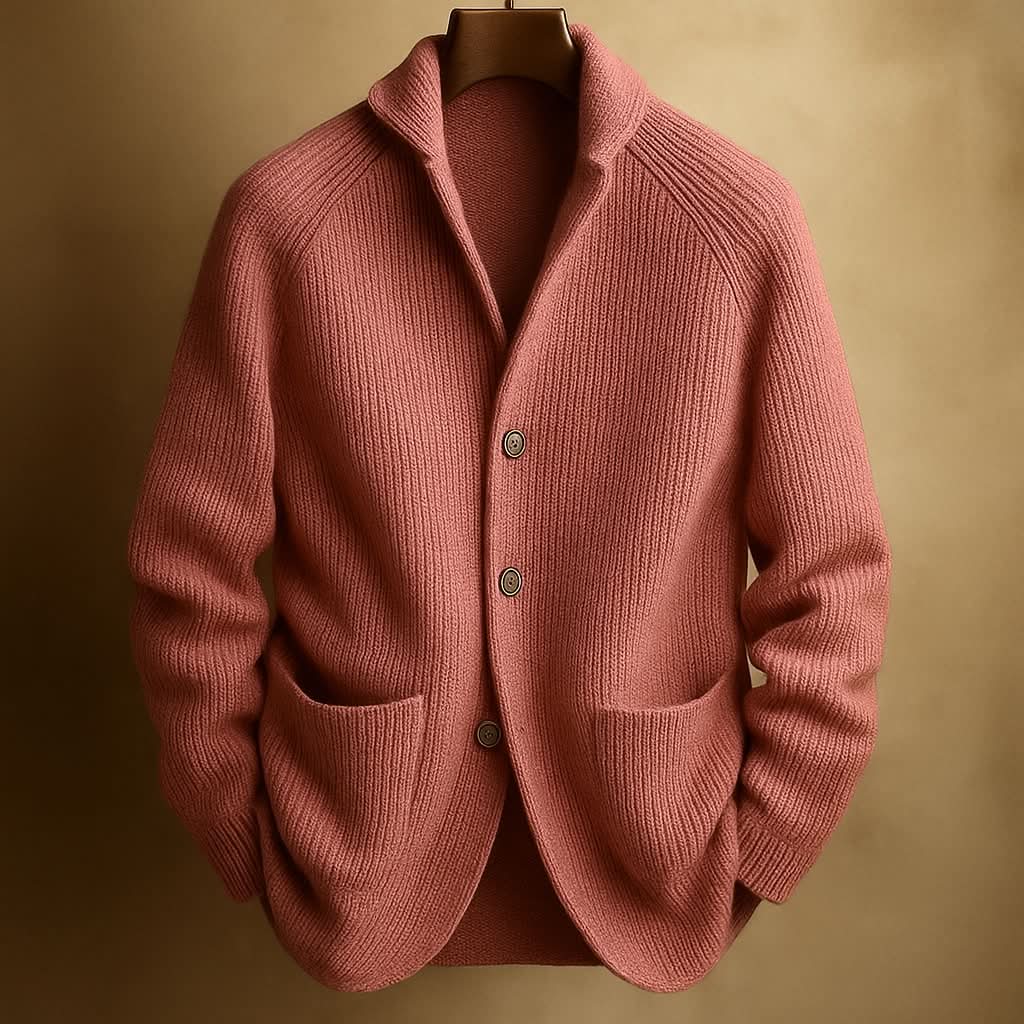 Aldric Ribbed Cardigan - Red