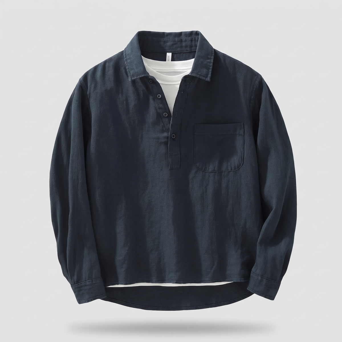 Aldridge Grandad Collar Shirt - Blue