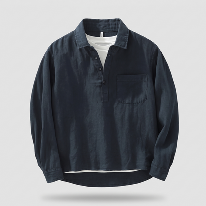 Aldridge Grandad Collar Shirt - Blue