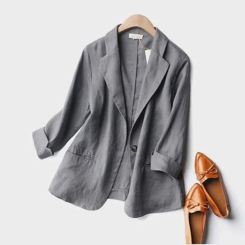 Alena Linen Blazer - Gray