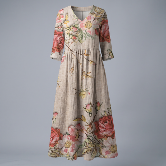 Alina Blossom Midi Dress - Beige