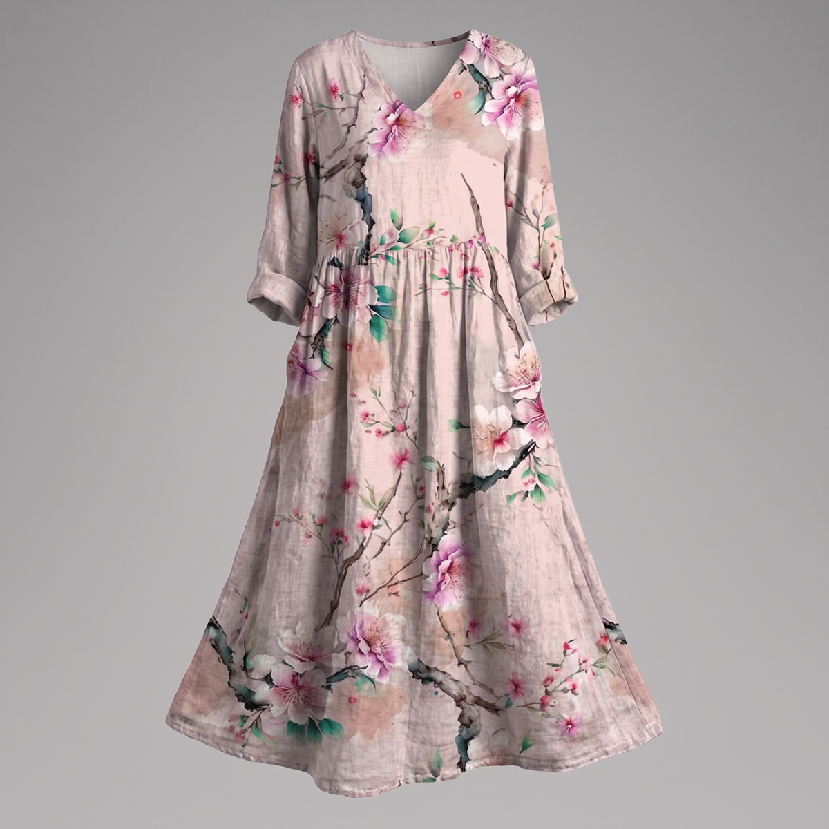 Alina Blossom Midi Dress - Blush Beige