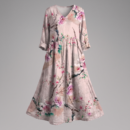 Alina Blossom Midi Dress - Blush Beige
