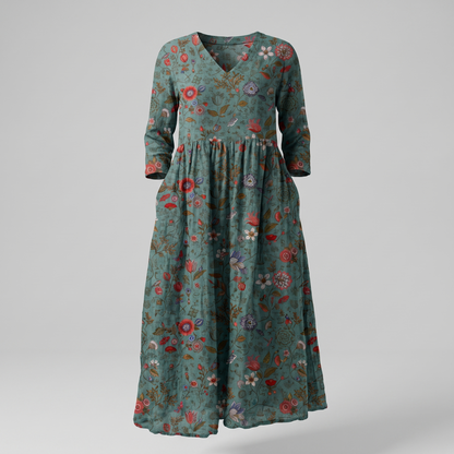 Alina Blossom Midi Dress - Dark Green
