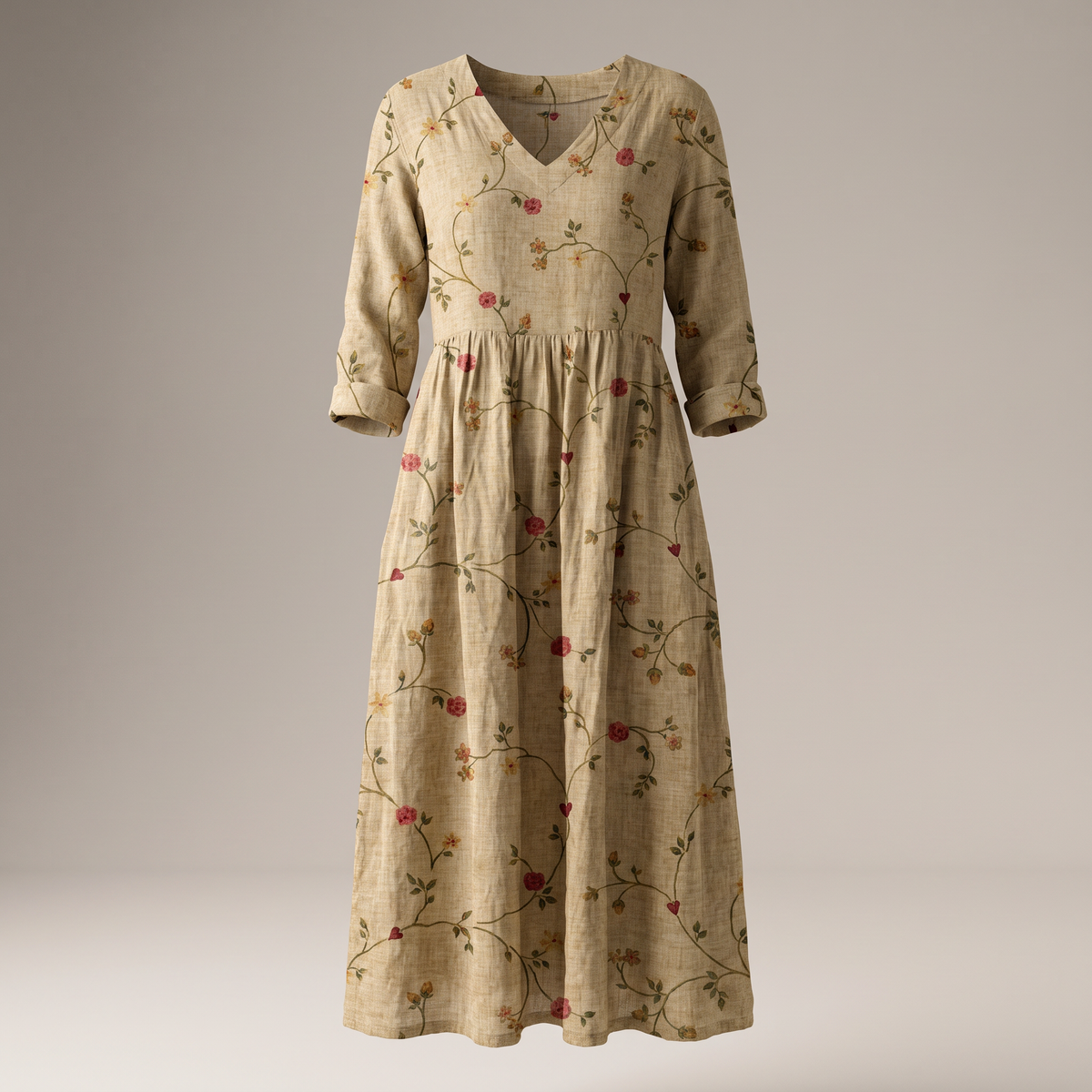 Alina Blossom Midi Dress - Khaki