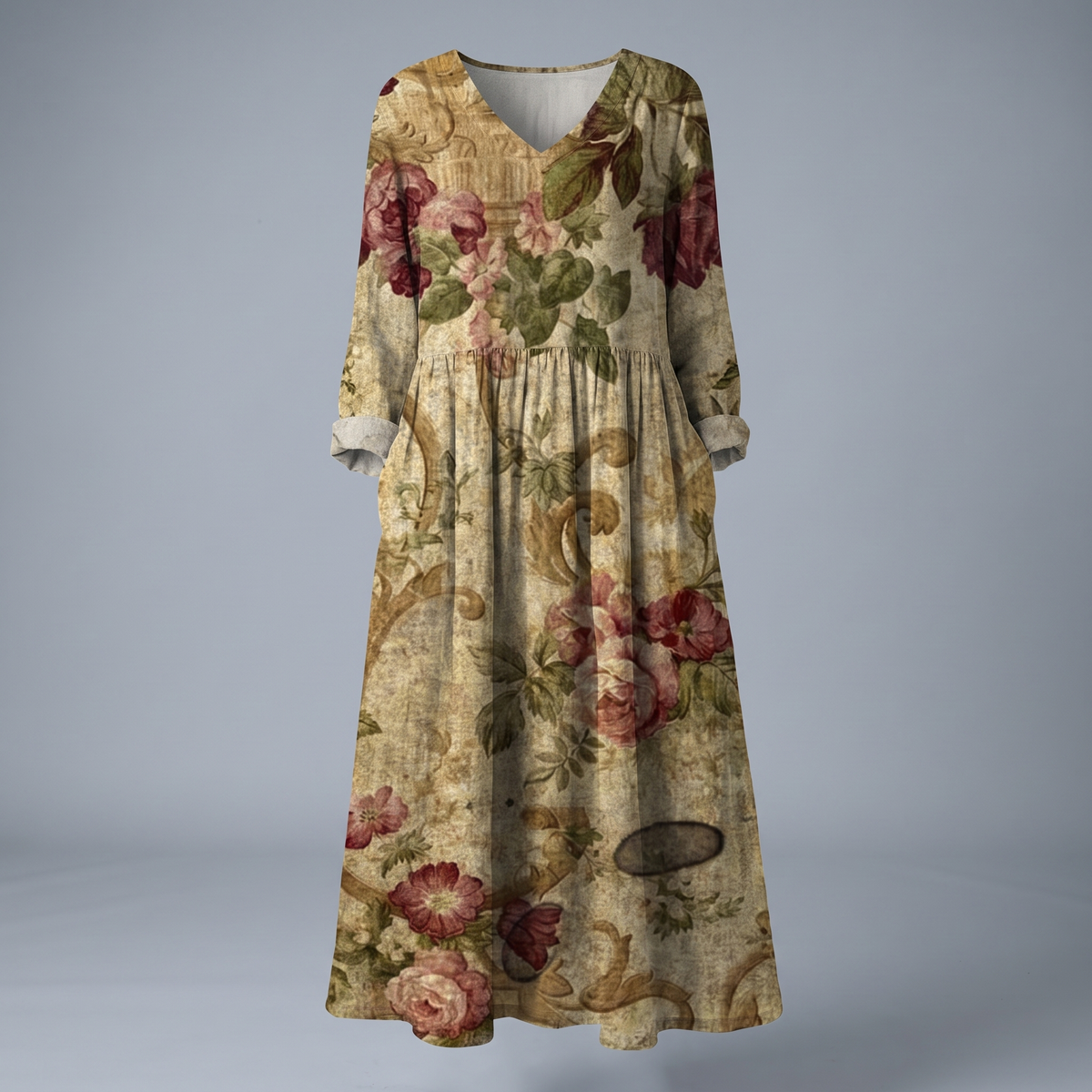 Alina Blossom Midi Dress - Olive Beige