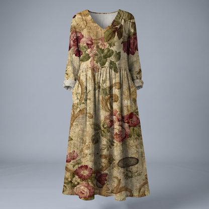 Alina Blossom Midi Dress - Olive Beige