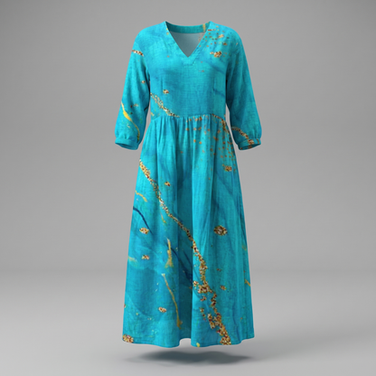 Alina Blossom Midi Dress - Turquoise