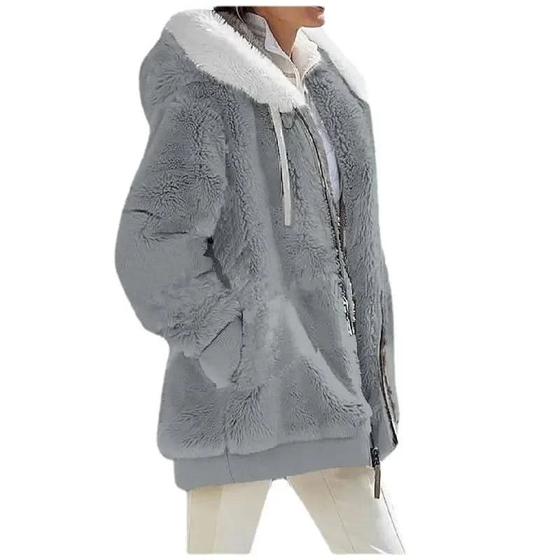 Amara Cosy Hooded Jacket - Light Grey