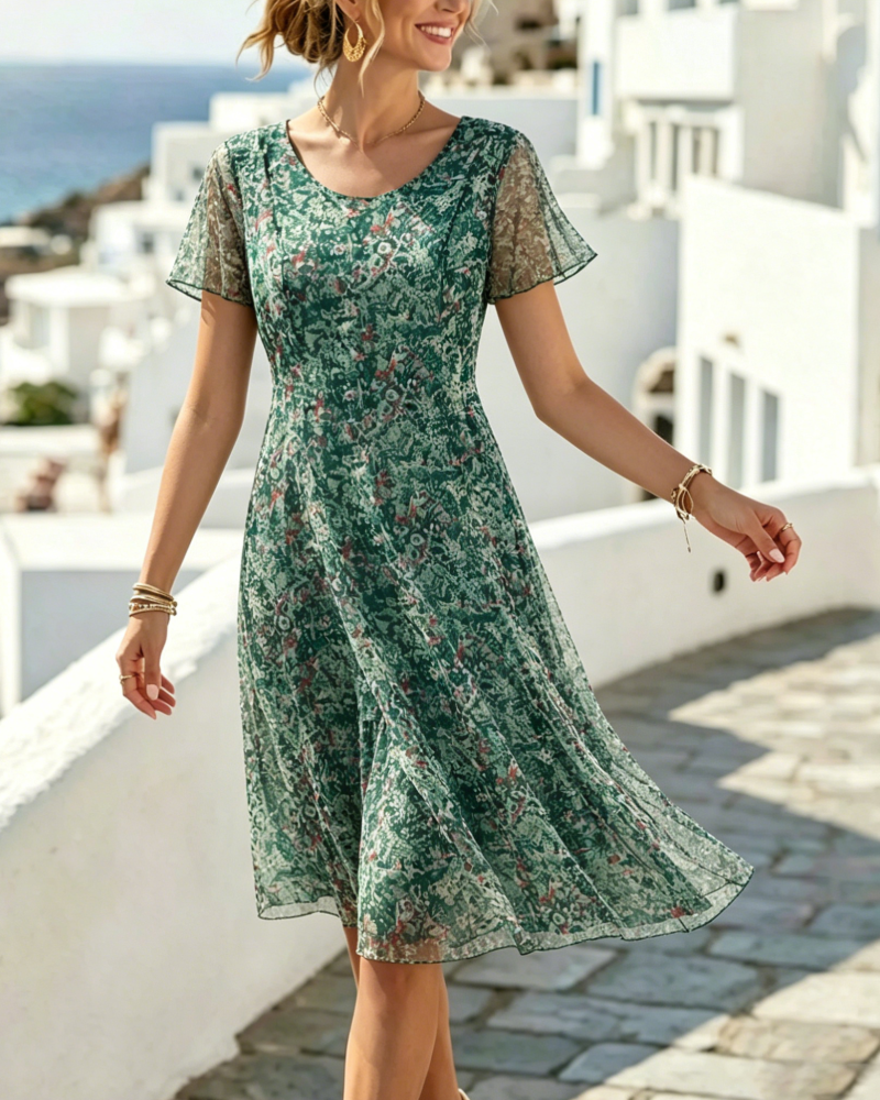 Amara Printed Dress - Green