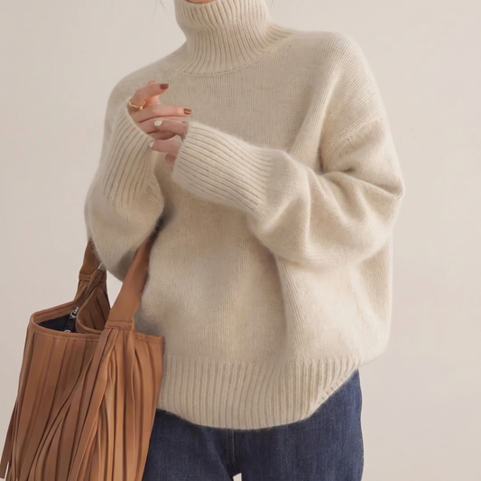 Amelia Soft Knit Roll Neck Jumper - Beige