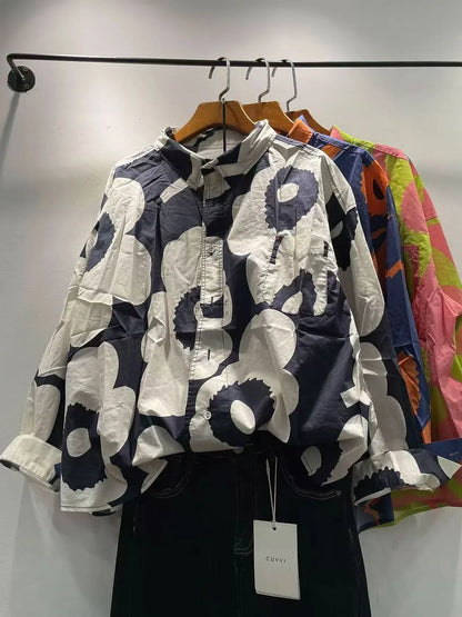 Amelie Blossom Cotton Shirt - Blue