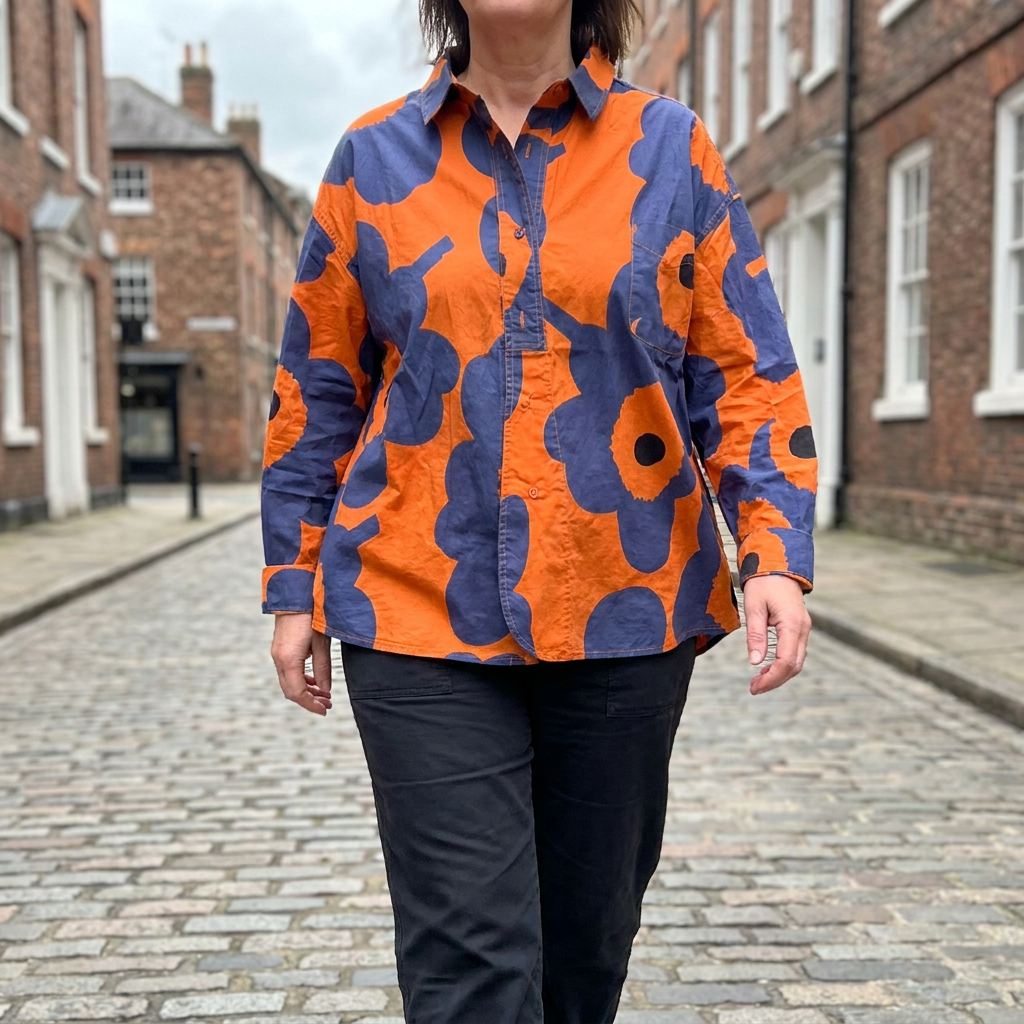Amelie Blossom Cotton Shirt - Orange Red