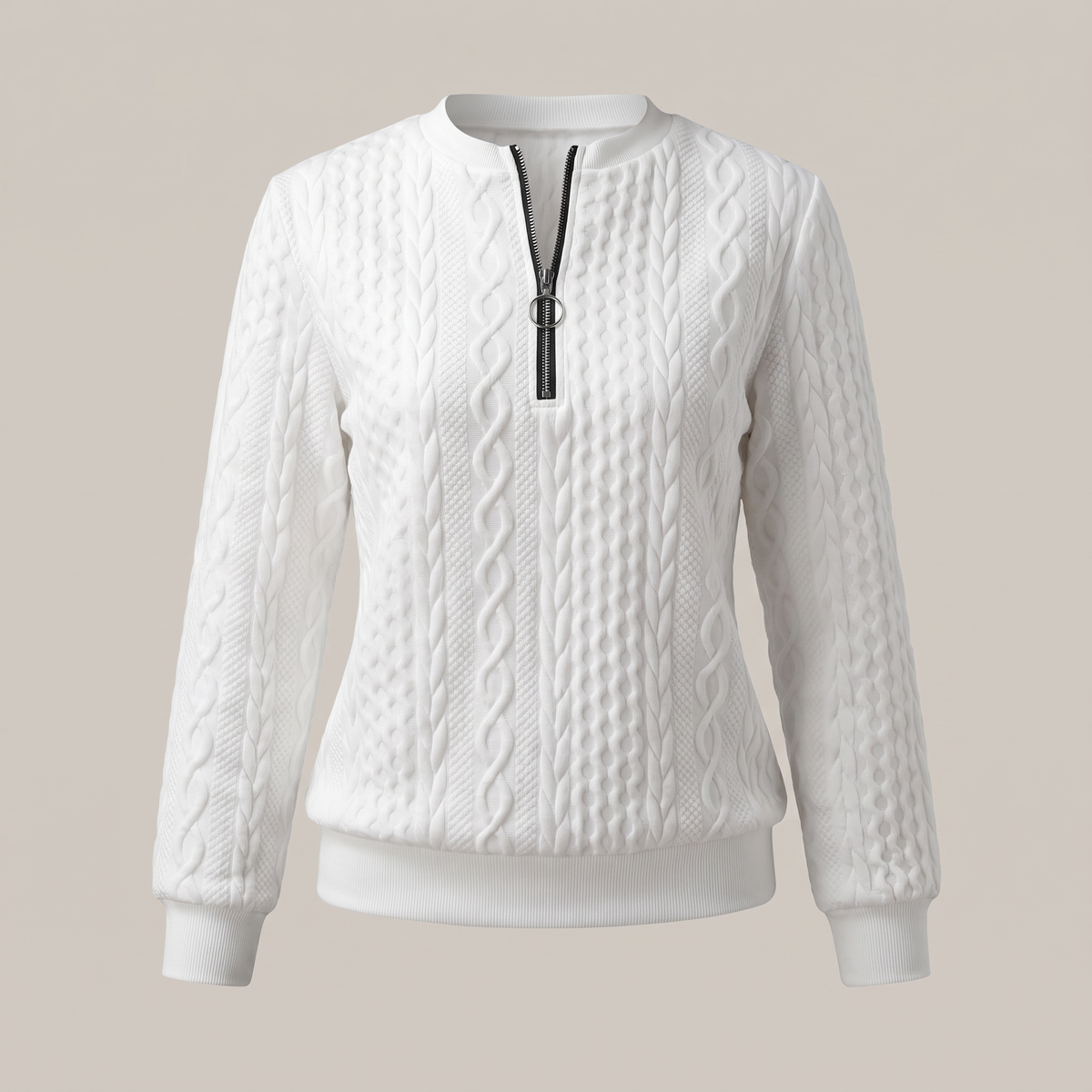 Amy Sweater with Zipper - White Black Zipper