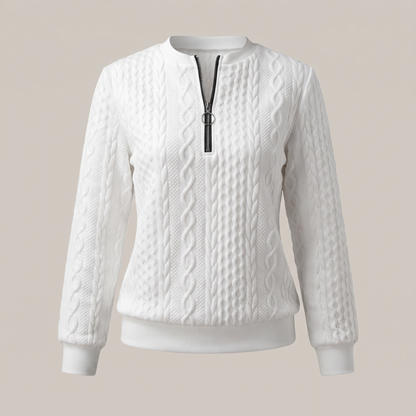 Amy Sweater with Zipper - White Black Zipper