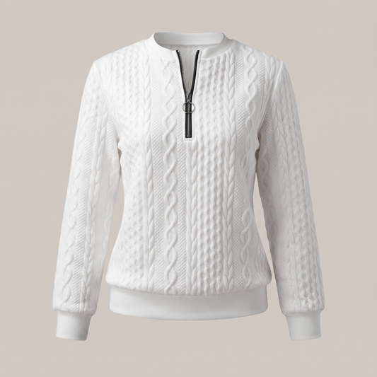 Amy Sweater with Zipper - White Black Zipper