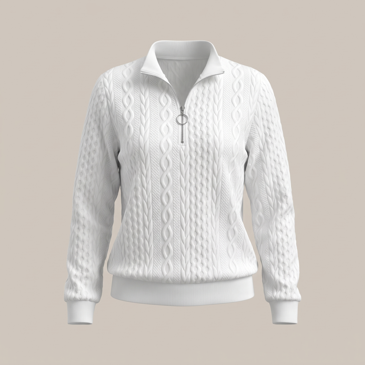 Amy Sweater with Zipper - White with White  Zipper