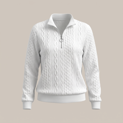 Amy Sweater with Zipper - White with White  Zipper
