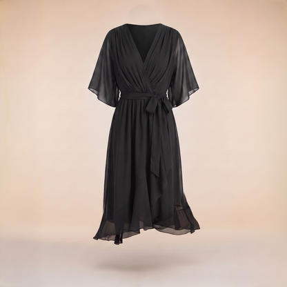 Anwen V-Neck Midi Dress - Black