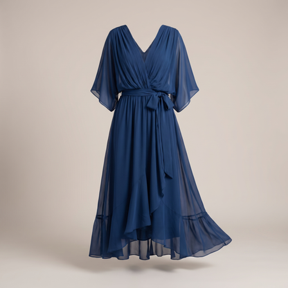 Anwen V-Neck Midi Dress - Blue