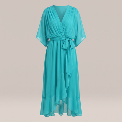 Anwen V-Neck Midi Dress - Blue Navy