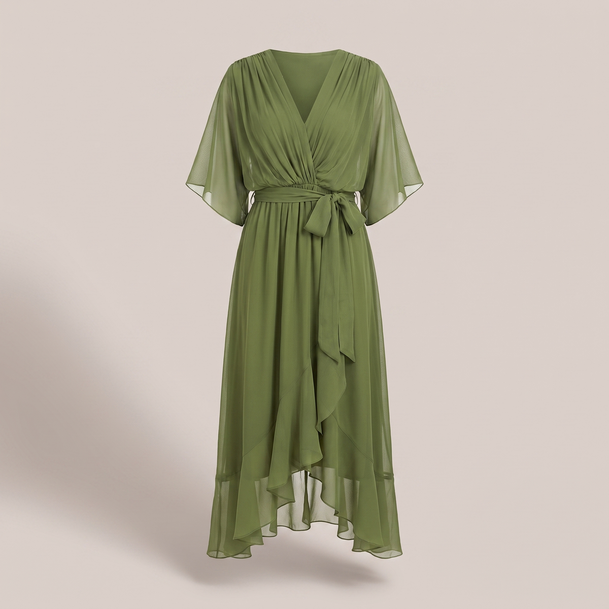 Anwen V-Neck Midi Dress - Green