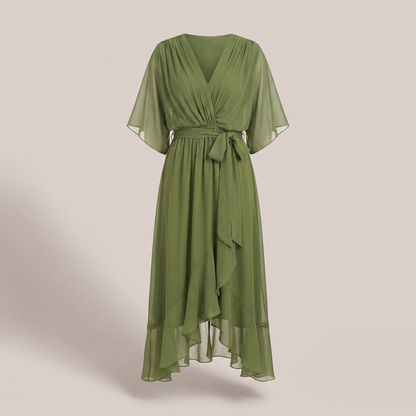Anwen V-Neck Midi Dress - Green