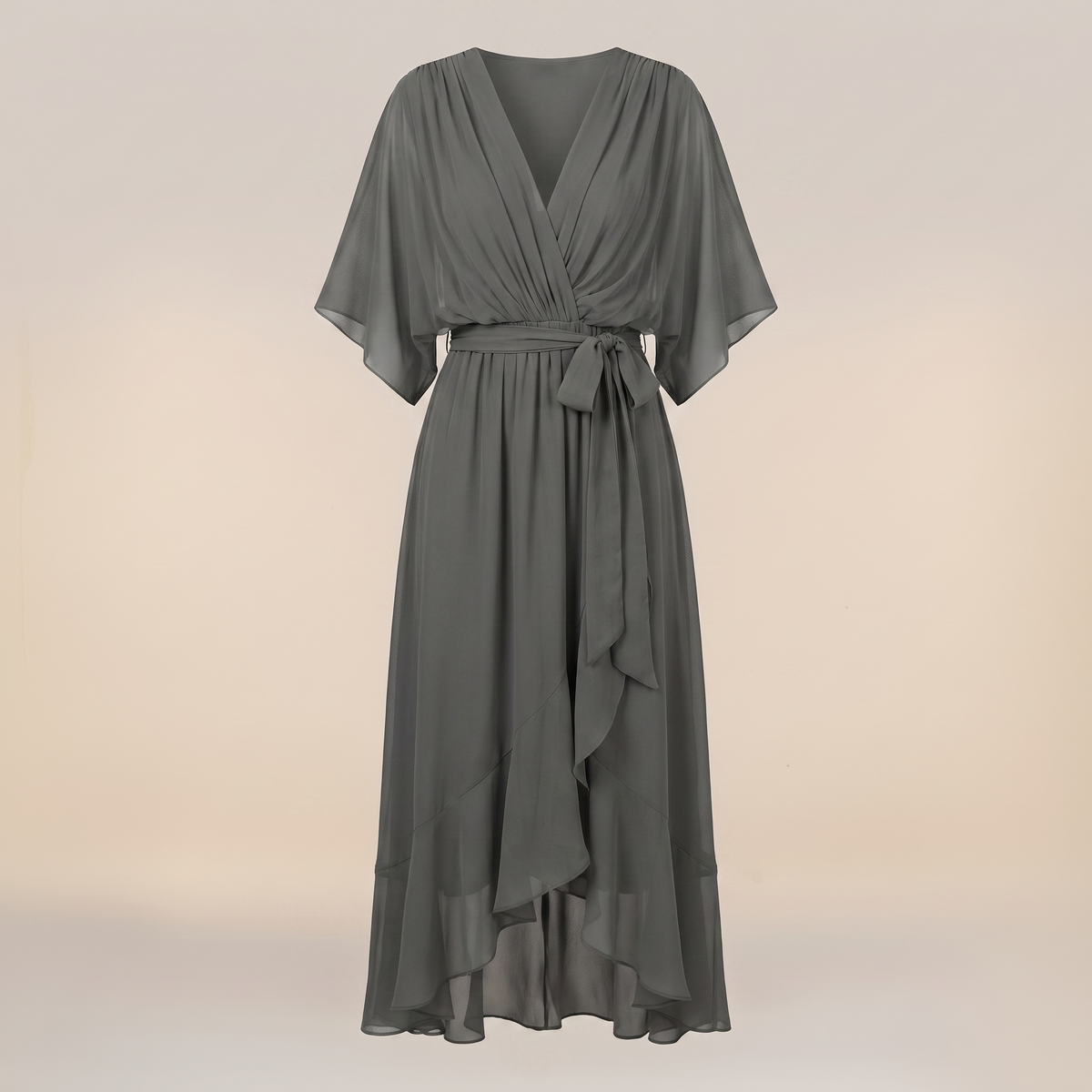 Anwen V-Neck Midi Dress - Grey