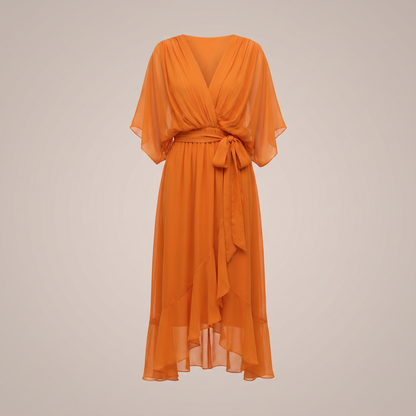 Anwen V-Neck Midi Dress - Orange