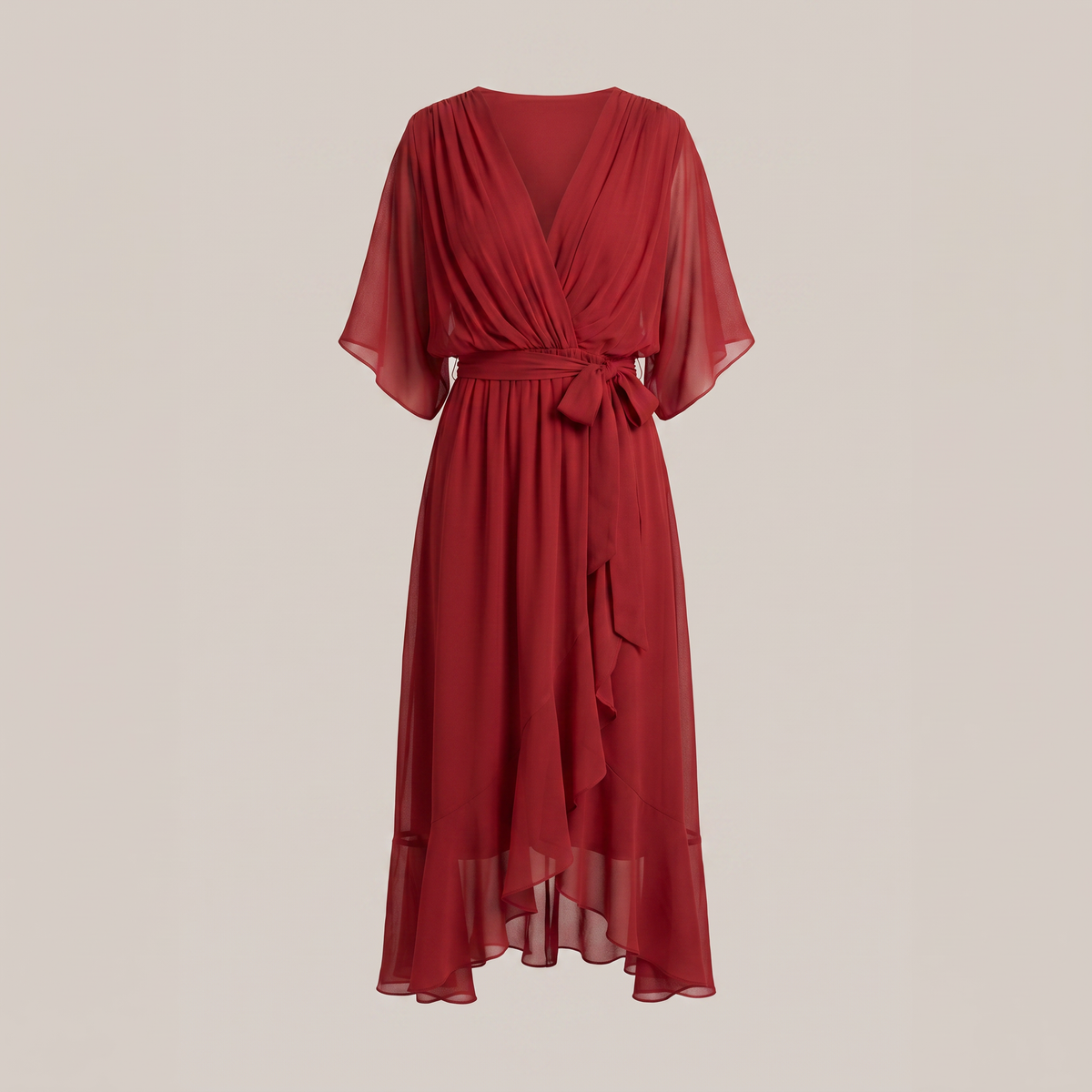 Anwen V-Neck Midi Dress - Red