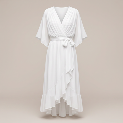 Anwen V-Neck Midi Dress - White
