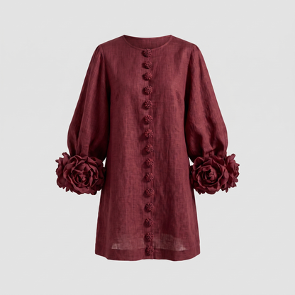 Arabella Floral Mini Dress - Burgundy