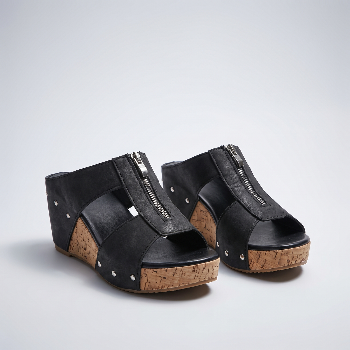Aria Zip-Up Comfort Sandals - Black
