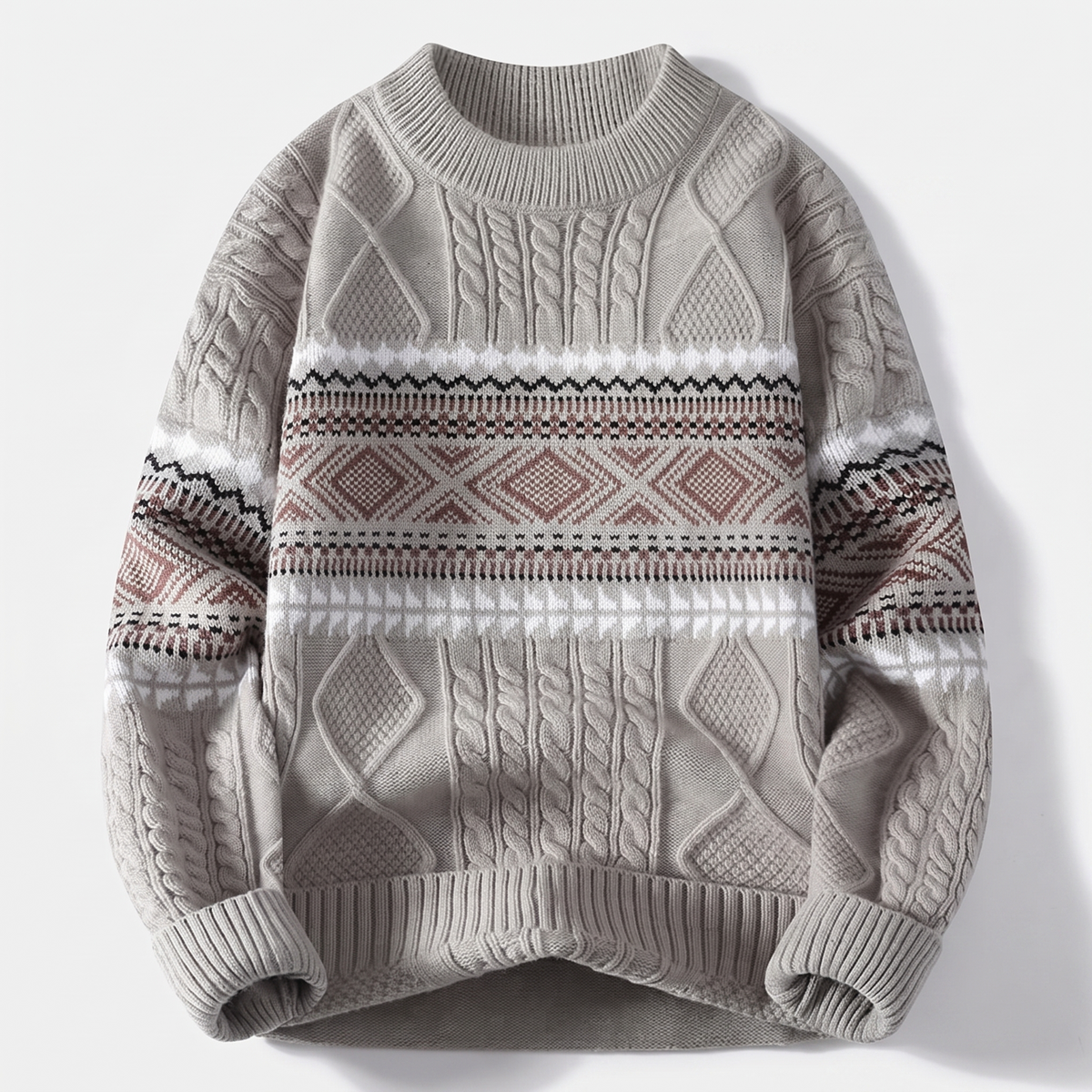 Arvid Nordic Knit Sweater - Khaki