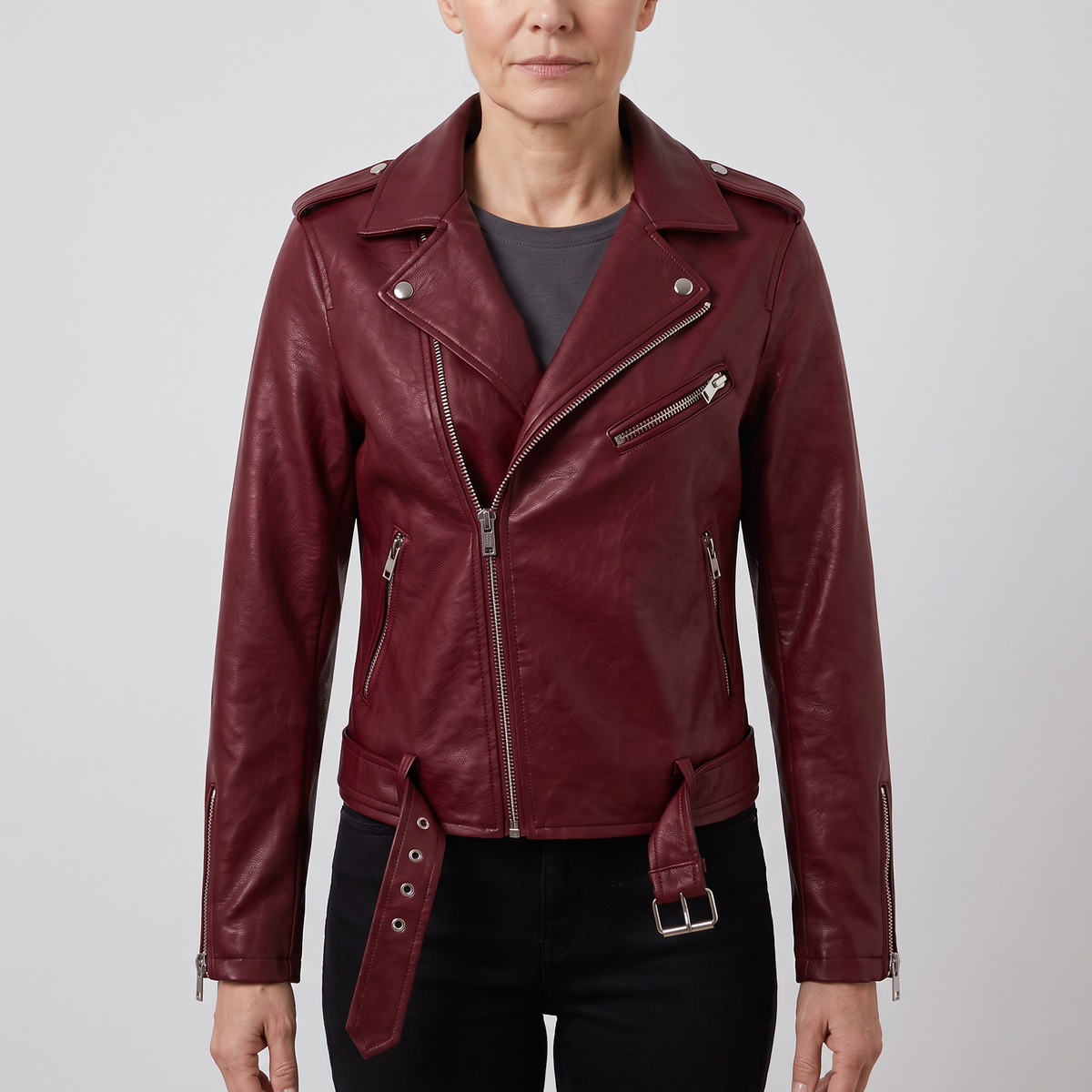 Asymmetric Zip Biker Jacket