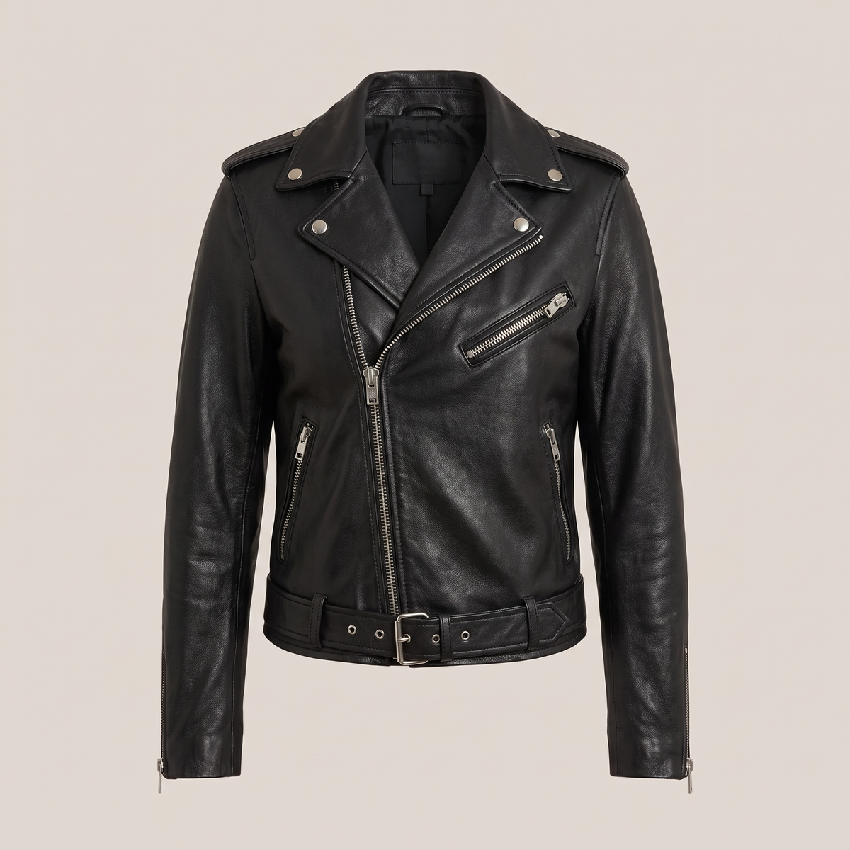 Asymmetric Zip Biker Jacket - Black