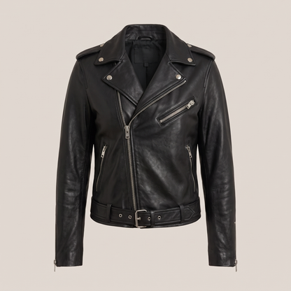 Asymmetric Zip Biker Jacket - Black