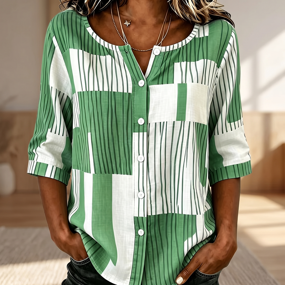 Aureston Patchwork Stripe Blouse