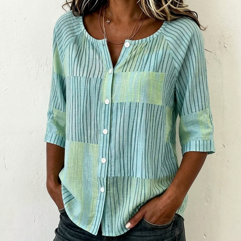 Aureston Patchwork Stripe Blouse - Green