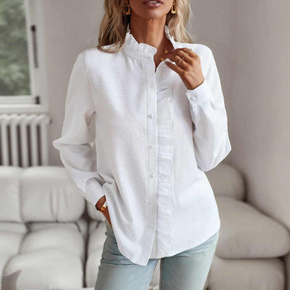 Aurora Ruffle Long Sleeve Shirt - White