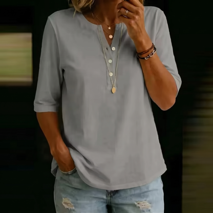 Aveline Classic O-Neck Top - Grey