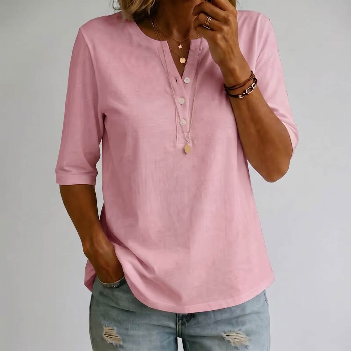 Aveline Classic O-Neck Top - Pink