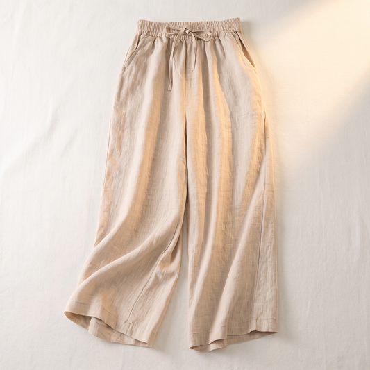 Aveline Drawstring Linen Trousers - Apricot
