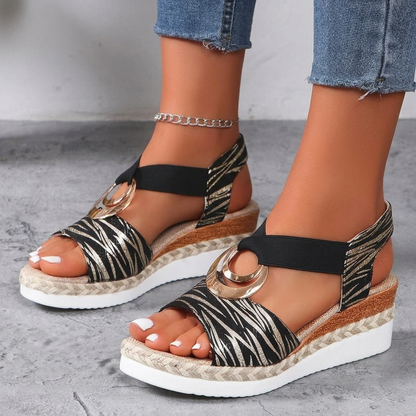 Avelmere Metal-Ring Wedge Sandals - Black