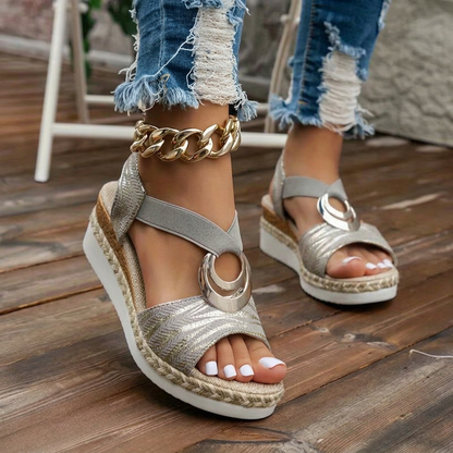 Avelmere Metal-Ring Wedge Sandals - Grey