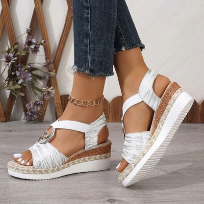 Avelmere Metal-Ring Wedge Sandals - White