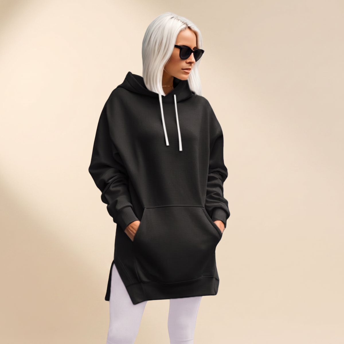 Avelmere Soft-Fleece Hoodie Dress - Black
